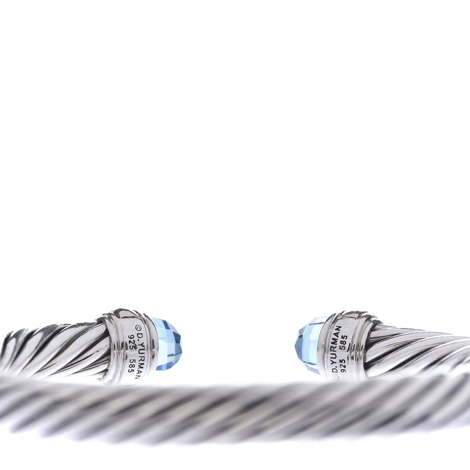 David Yurman Sterling Silver 14K Yellow Gold Blue Topaz 7mm Cable Classics Bracelet 4 of 5