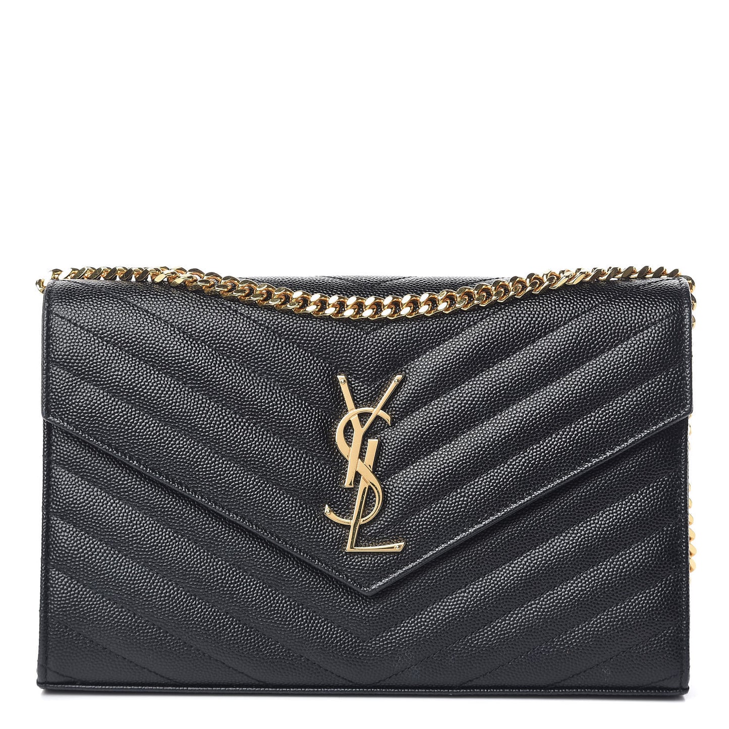 Grain De Poudre Matelasse Chevron Monogram Chain Wallet Black