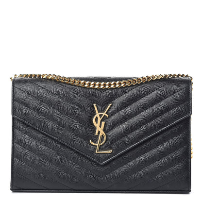 Saint Laurent Grain De Poudre Matelasse Chevron Monogram Chain Wallet Black 1 of 12