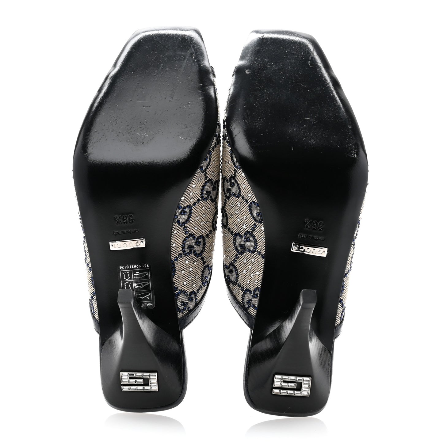 New Canvas Malaga Kid Crystal GG Monogram Square G 95mm Slide Sandals 36.5 Beige Blue