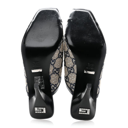 Gucci New Canvas Malaga Kid Crystal GG Monogram Square G 95mm Slide Sandals 36.5 Beige Blue 5 of 9