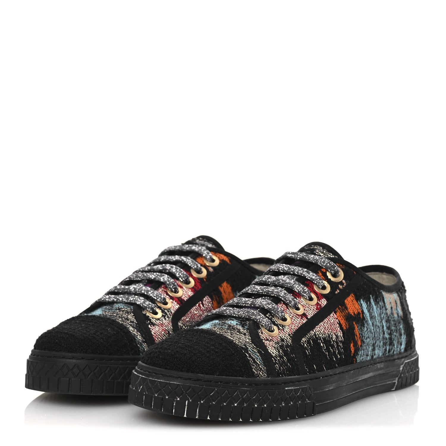 Chanel Metallic Tweed Low Top Sneakers 38 Black Multicolor 4 of 14