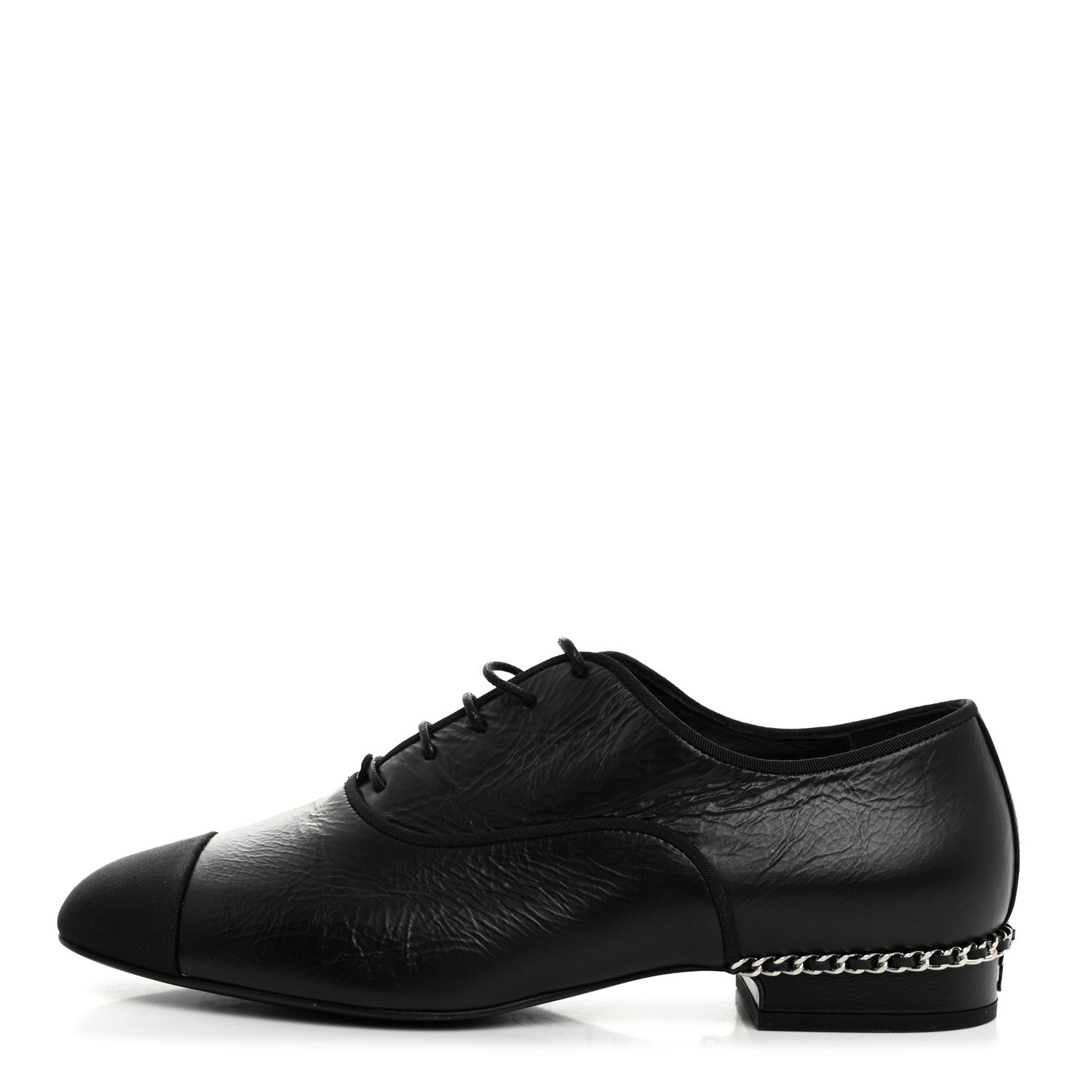 Chanel Crumpled Calfskin Womens CC Cap Toe Lace Up Oxfords 36 Black 1 of 8