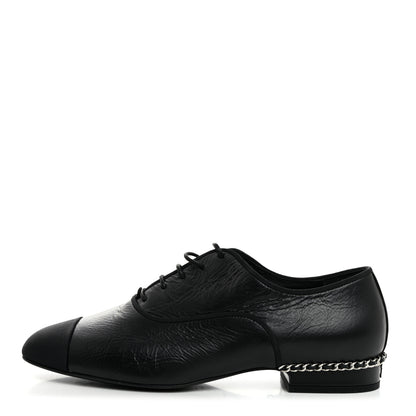 Chanel Crumpled Calfskin Womens CC Cap Toe Lace Up Oxfords 36 Black 1 of 8
