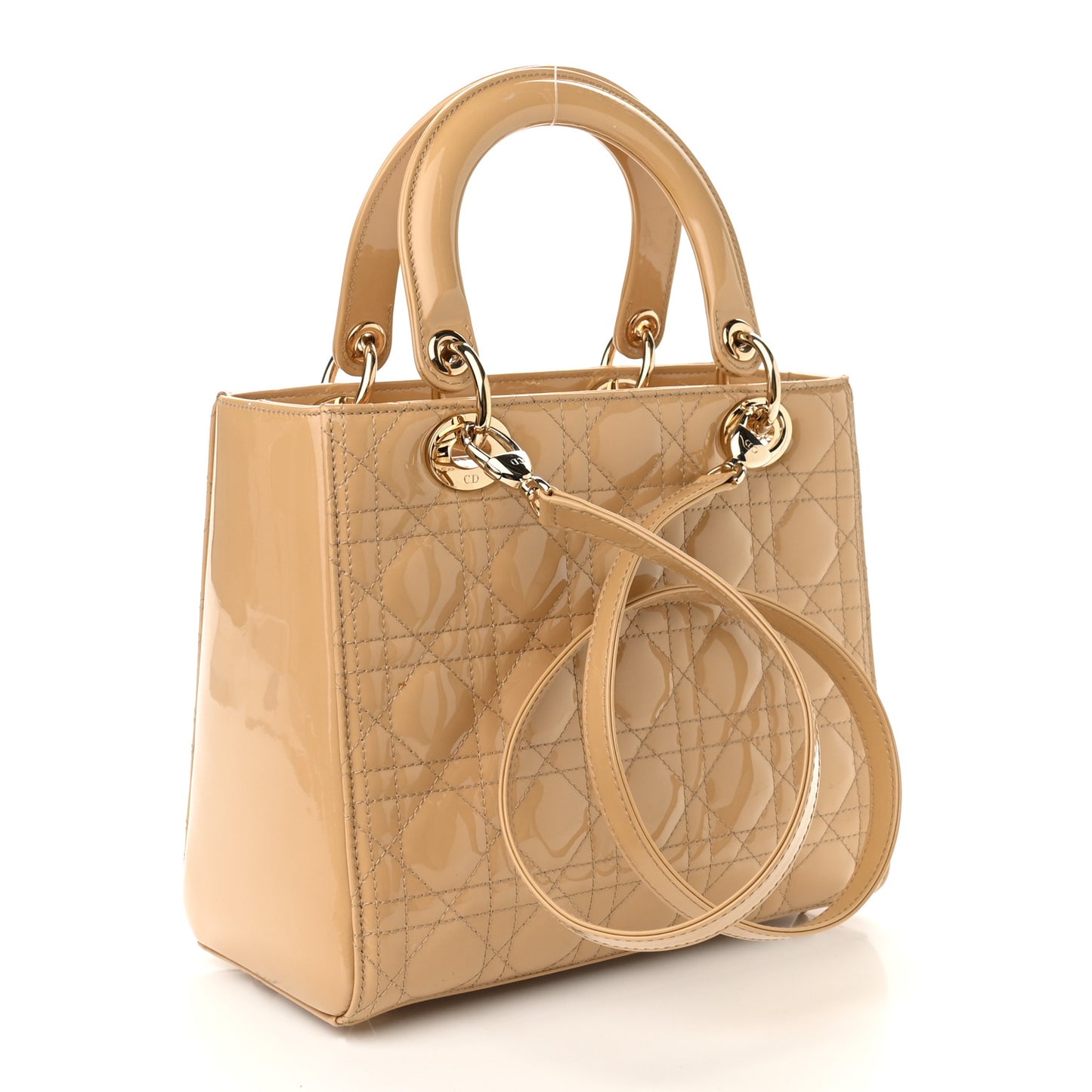Patent Cannage Medium Lady Dior Beige