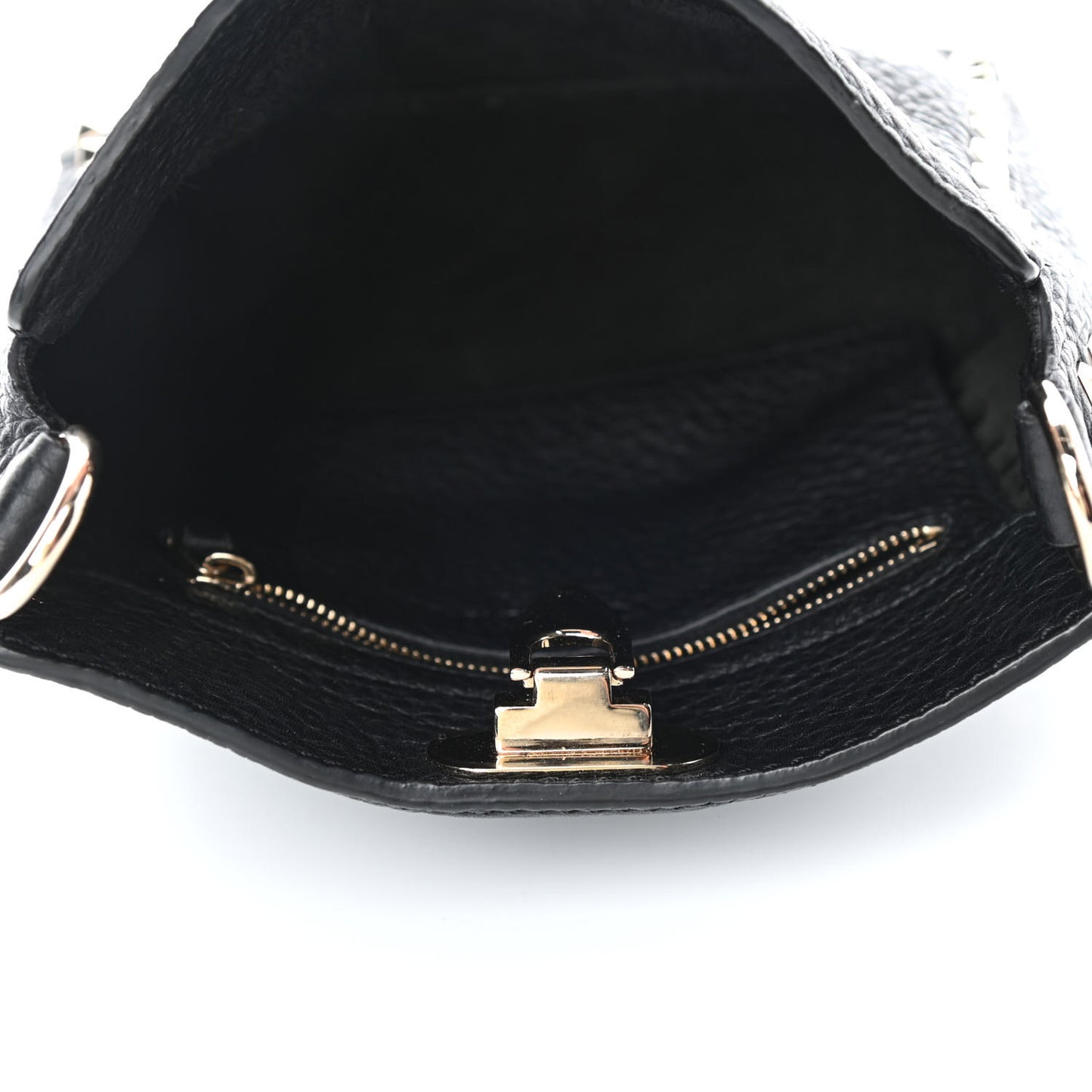 Pebbled Calfskin Mini Rockstud Flip-Lock Messenger Bag Black