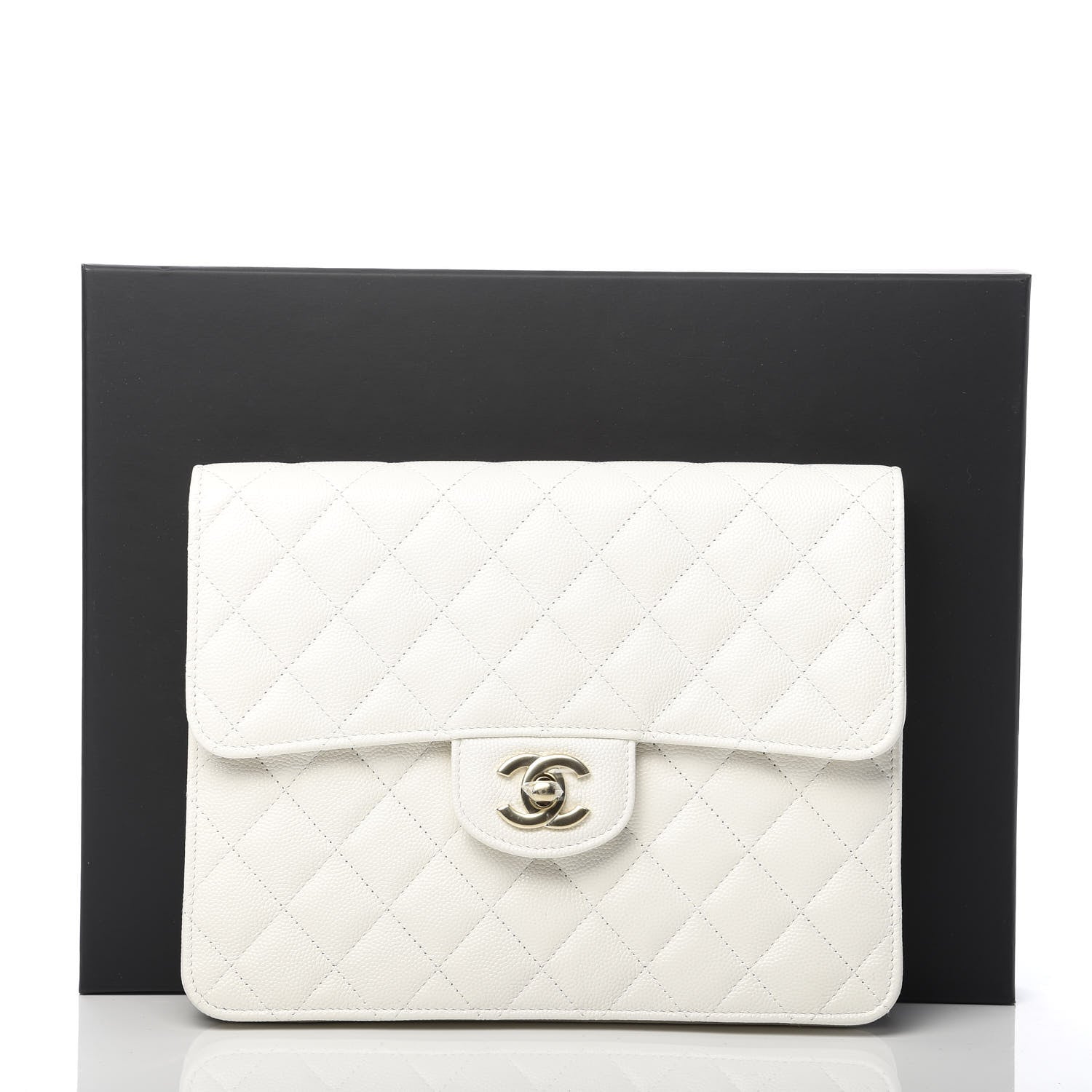 Chanel Caviar Quilted Square Flap Clutch White 8 of 8