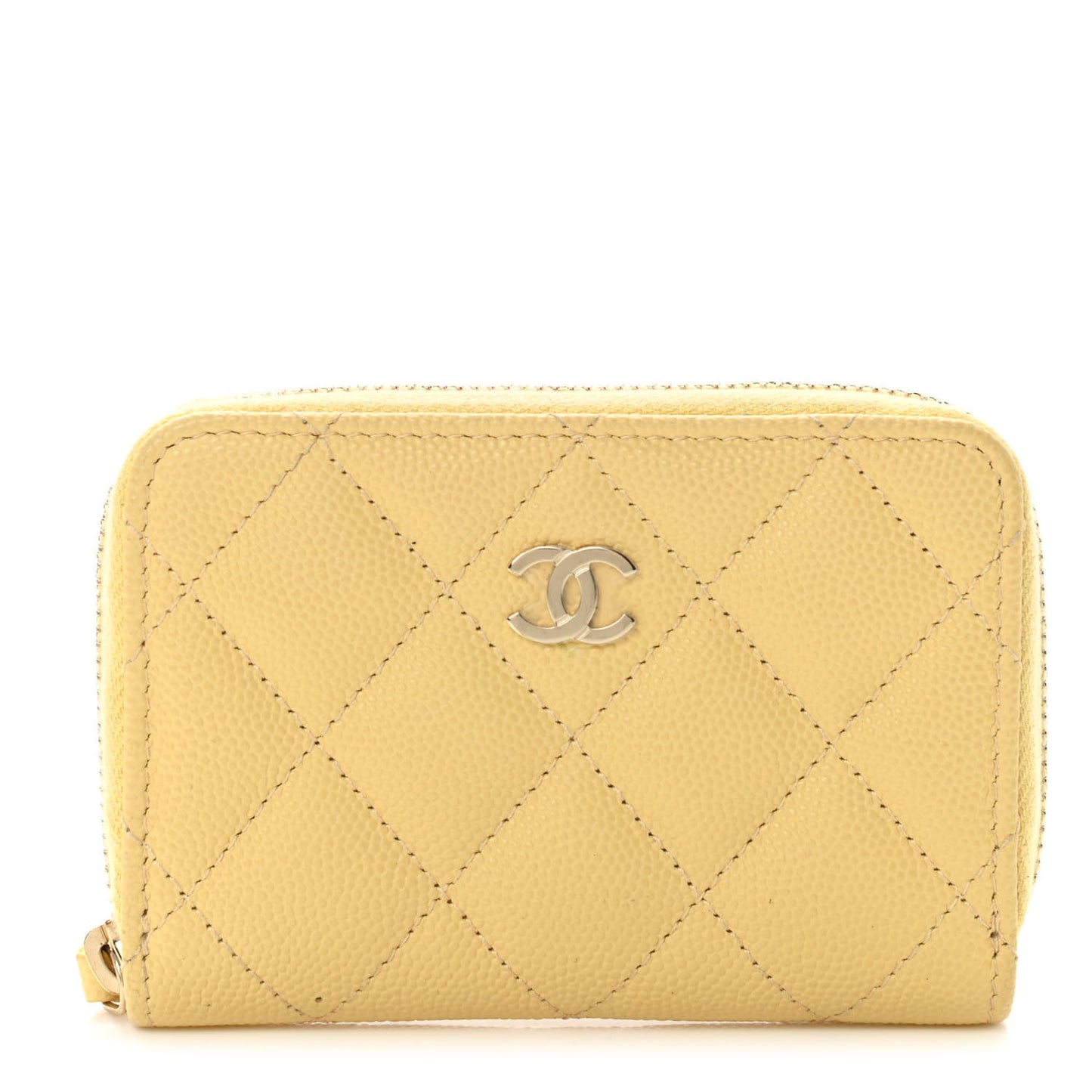 Caviar Quilted Zip Coin Purse Yellow