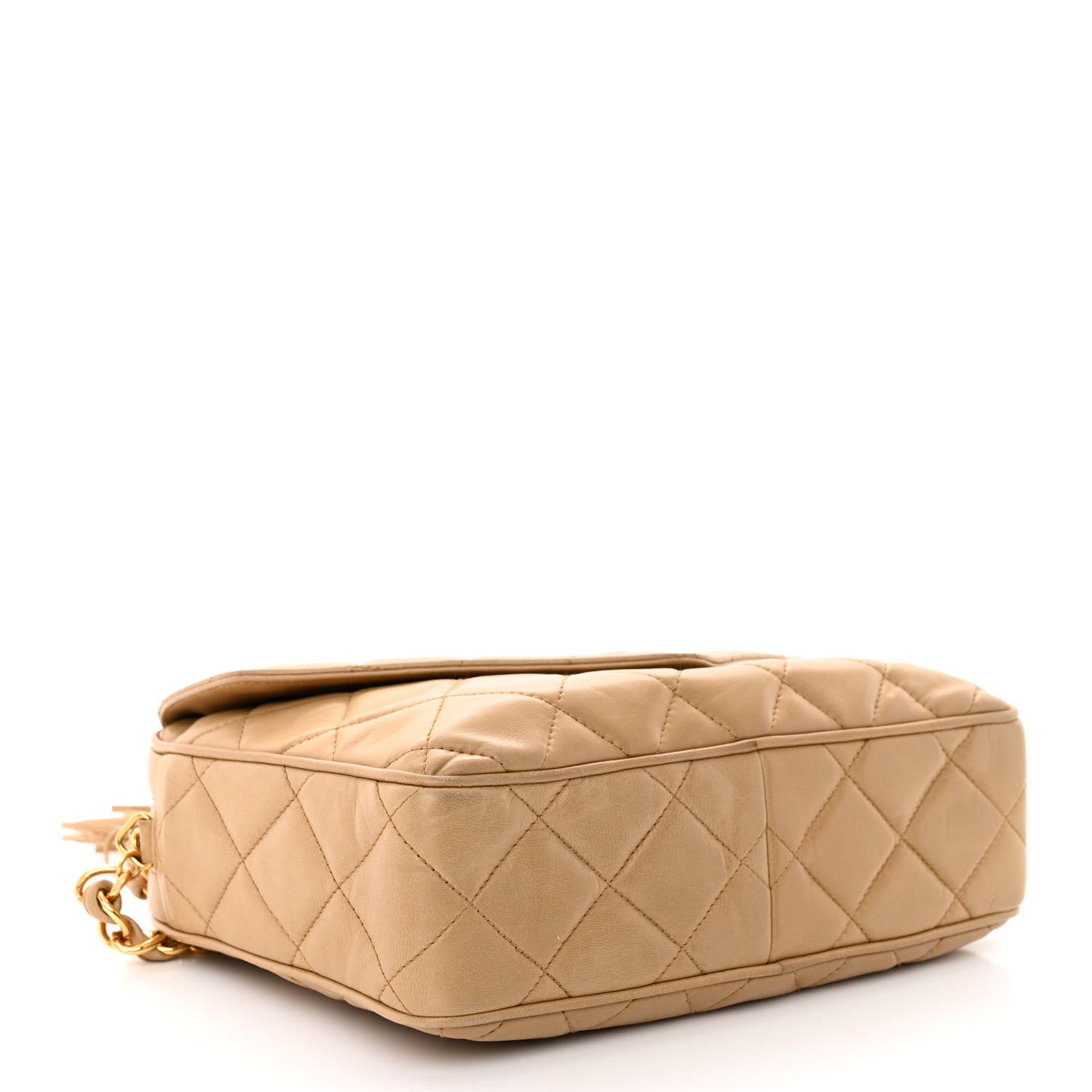 Lambskin Quilted Tassel Flap Camera Case Beige