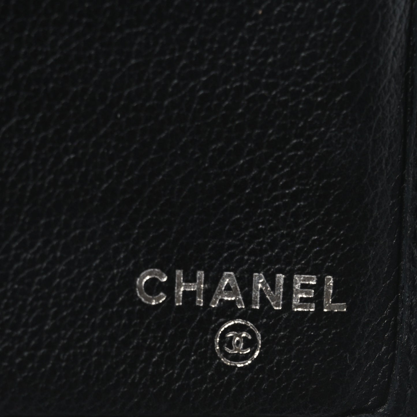 Goatskin Camellia Embossed Flap Wallet Black