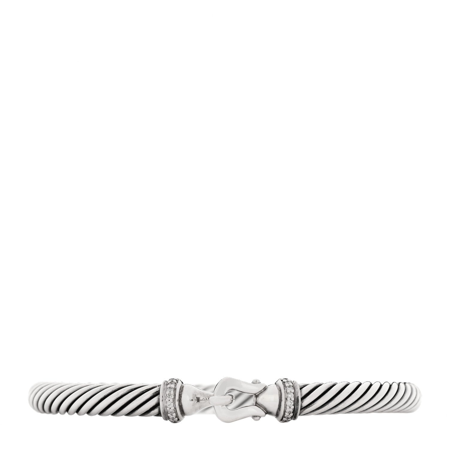 David Yurman Sterling Silver Diamond 5mm Cable Buckle Bracelet 1 of 3