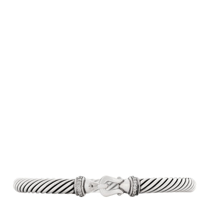 David Yurman Sterling Silver Diamond 5mm Cable Buckle Bracelet 1 of 3