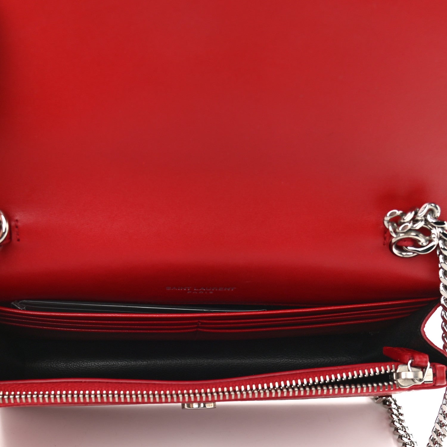 Saint Laurent Calfskin Crocodile Embossed Kate Monogram Tassel Chain Wallet Red 5 of 8