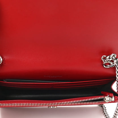 Saint Laurent Calfskin Crocodile Embossed Kate Monogram Tassel Chain Wallet Red 5 of 8