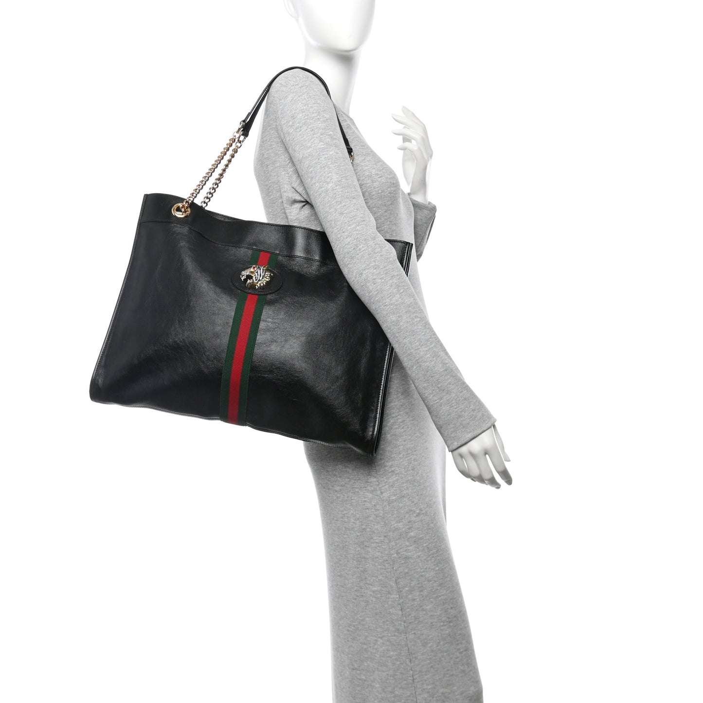 Calfskin Large Rajah Chain Tote Black