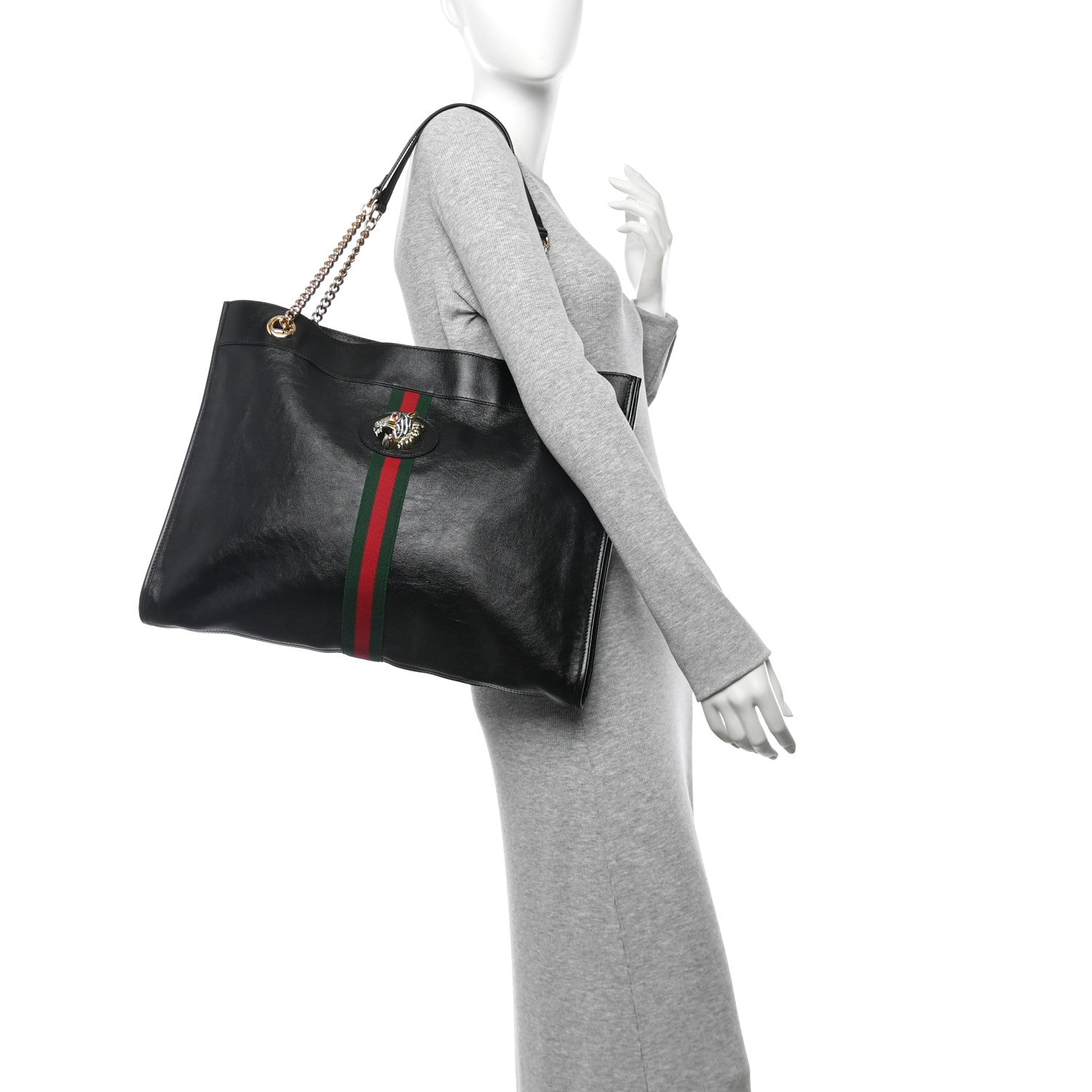 Gucci Calfskin Large Rajah Chain Tote Black 2 of 11