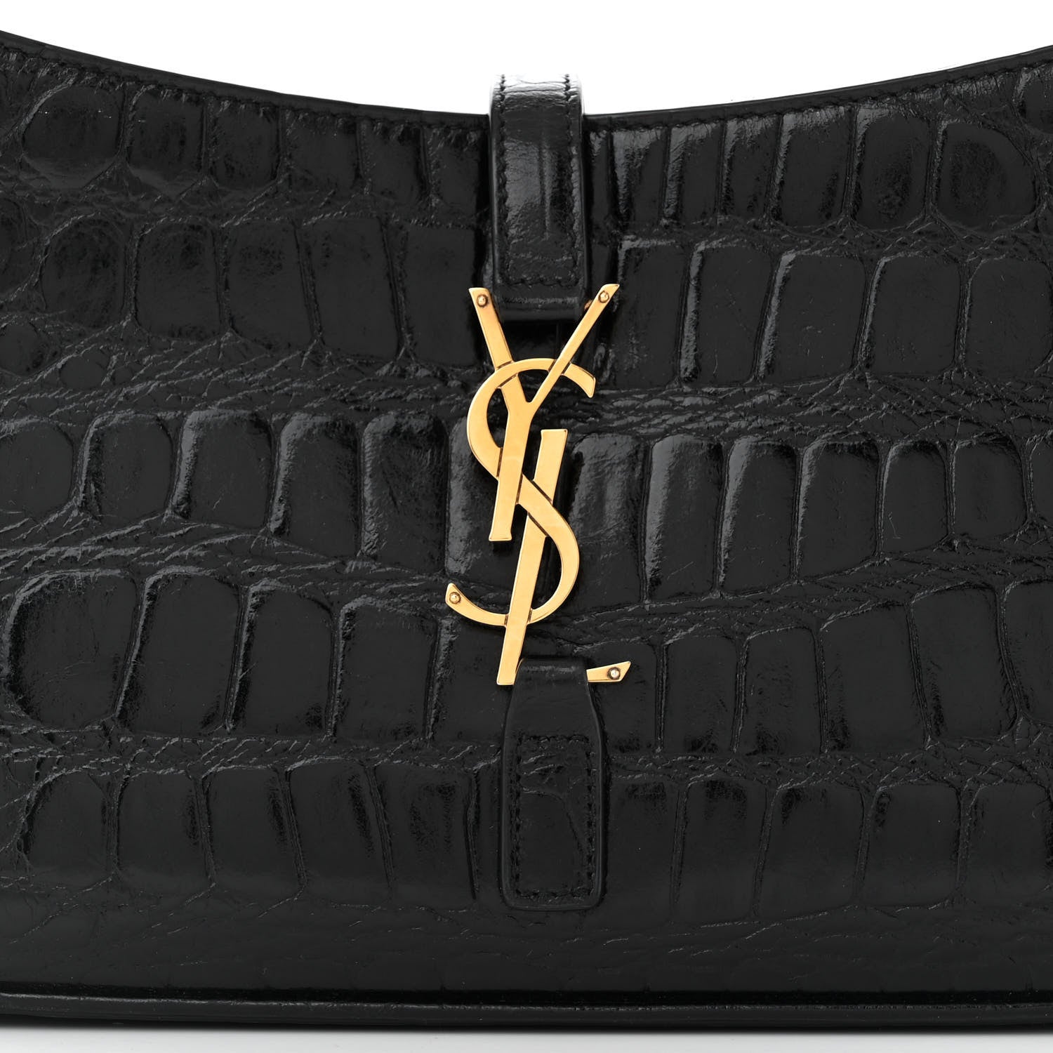 Saint Laurent Calfskin Crocodile Embossed LE 5 A 7 Hobo Black 8 of 10