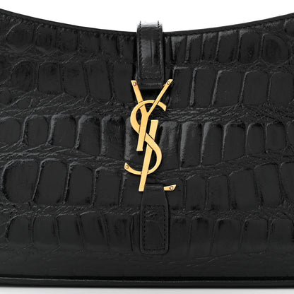 Saint Laurent Calfskin Crocodile Embossed LE 5 A 7 Hobo Black 8 of 10