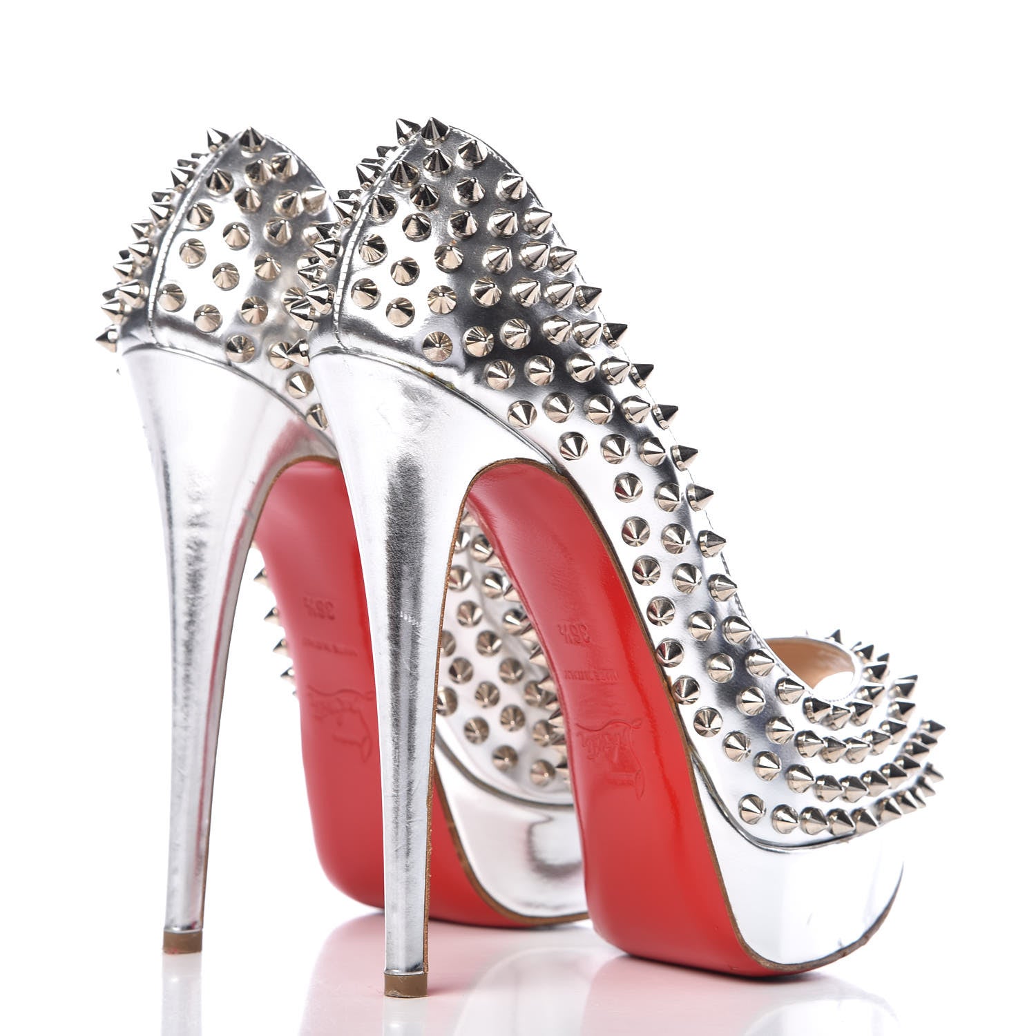 Christian Louboutin Specchio Lady Peep Spikes 150 Pumps 36.5 Silver 4 of 13