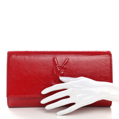 Saint Laurent Textured Patent Monogram Large Belle De Jour Clutch Red 2 of 9