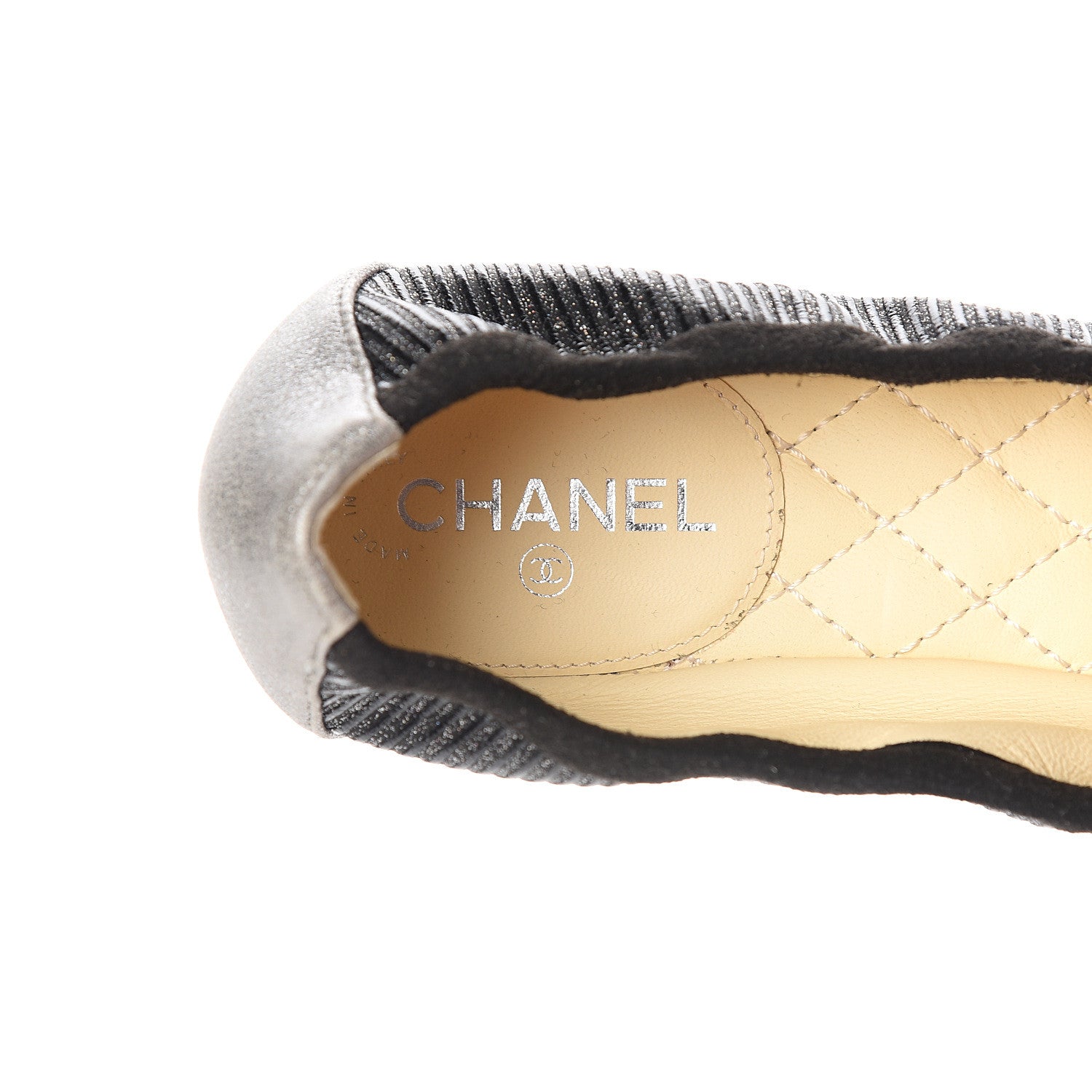 Chanel Metallic CC Elastic Cap Toe Ballerina Flats 36.5 Black Silver 7 of 8