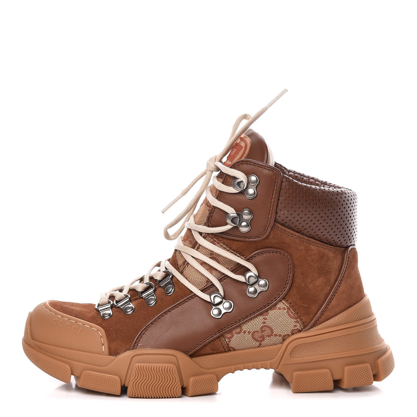 X SEGA Suede Calfskin GG Monogram Womens Flashtrek High-Top Sneakers 38 New Cuir Beige Ruggine