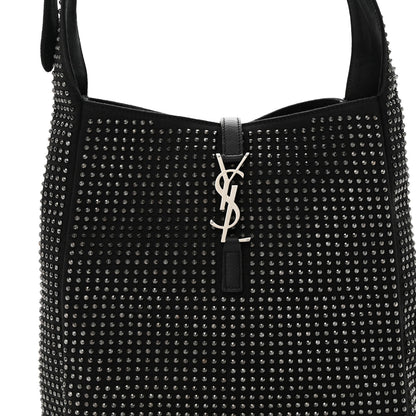 Saint Laurent Cotton Studded Le 5 A 7 Soft Hobo Black 8 of 10