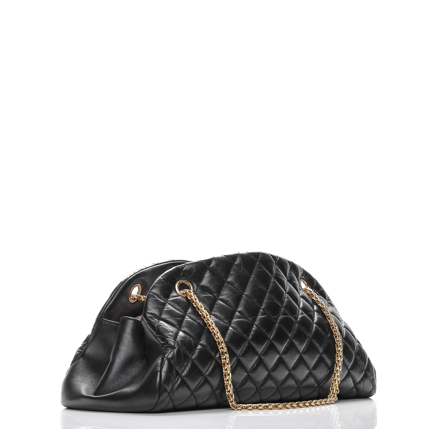 Aged Calfskin Quilted Medium Just Mademoiselle Black