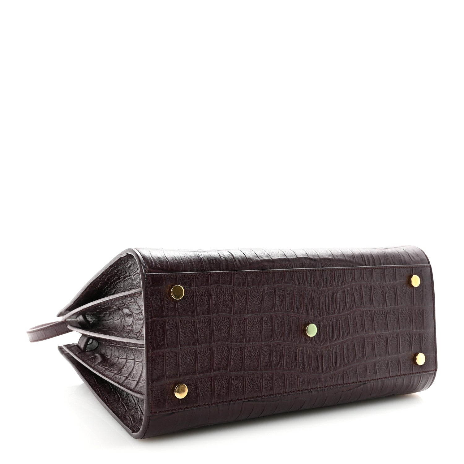 Saint Laurent Calfskin Crocodile Embossed Small Sac De Jour Amarena 4 of 9