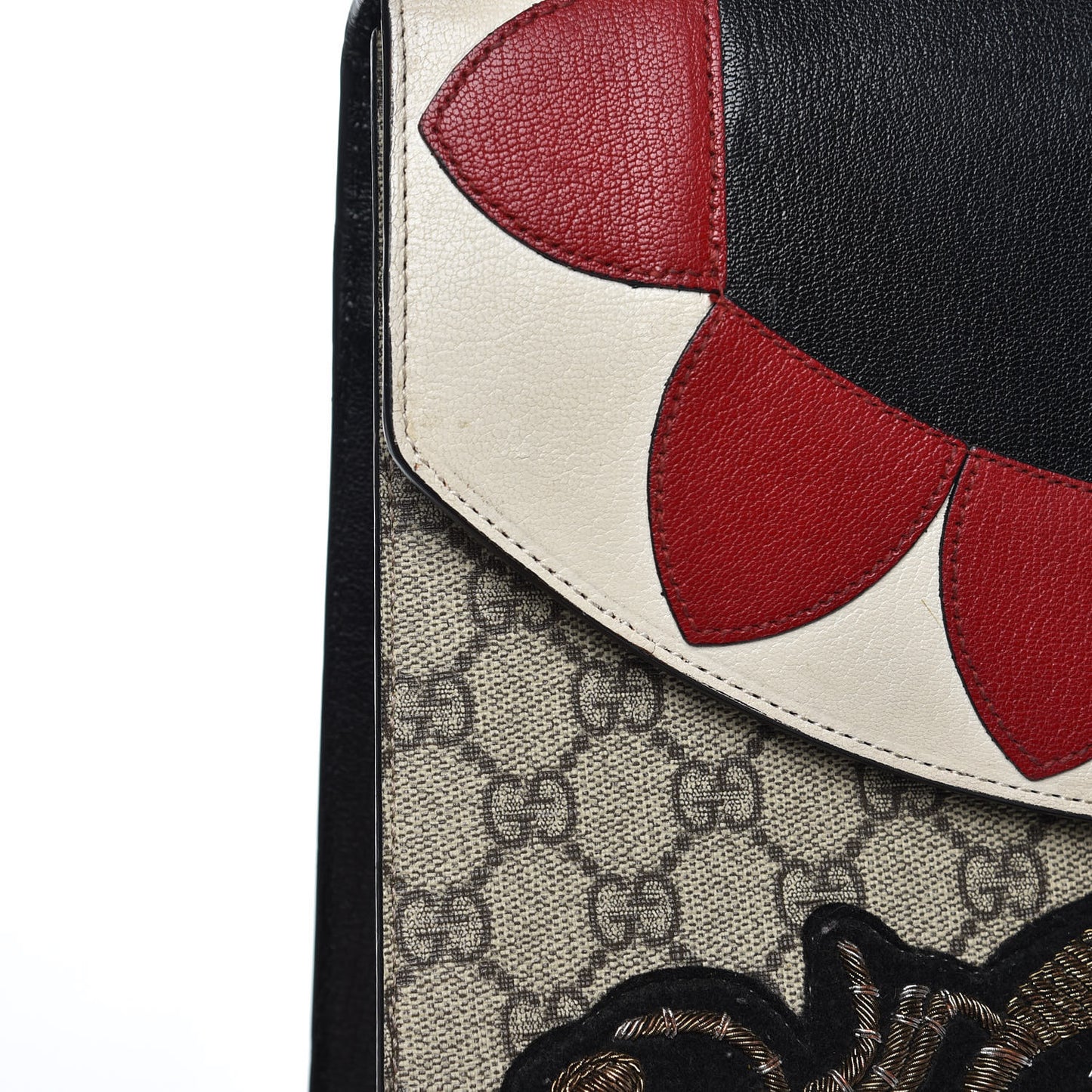 GG Supreme Monogram Goatskin Pearl Embroidered Medium Fox Broche Top Handle Bag Beige Ebony Black Hibiscus Red Mystic White