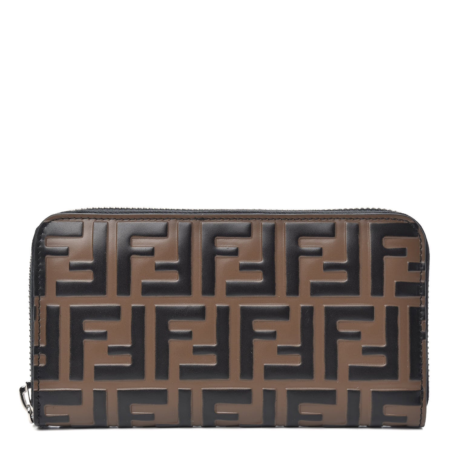 Fendi Vitello F is Fendi Bi-Color FF 1974 Embossed Zip Around Wallet Maya Black 1 of 8