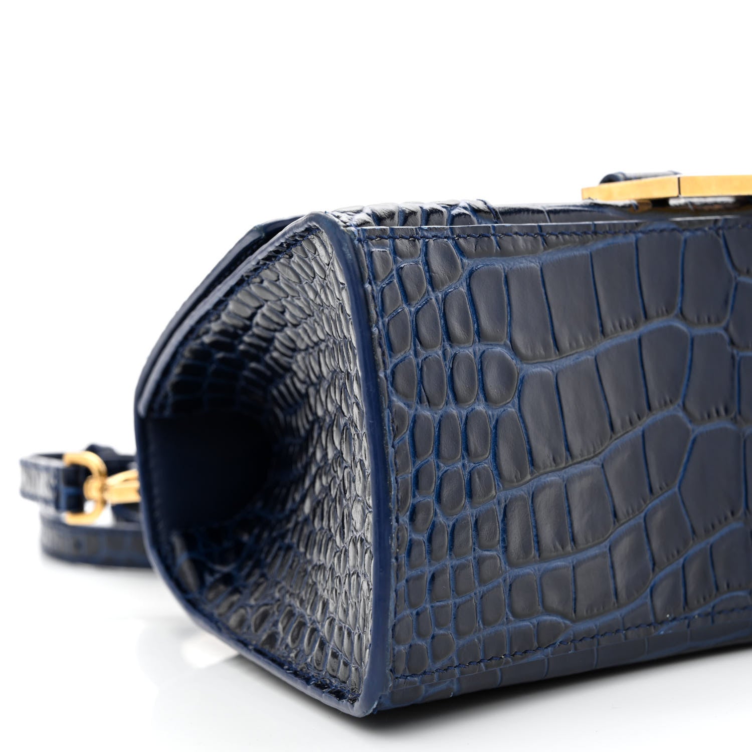 Balenciaga Shiny Calfskin Crocodile Embossed Small Hourglass Top Handle Bag Navy 12 of 14