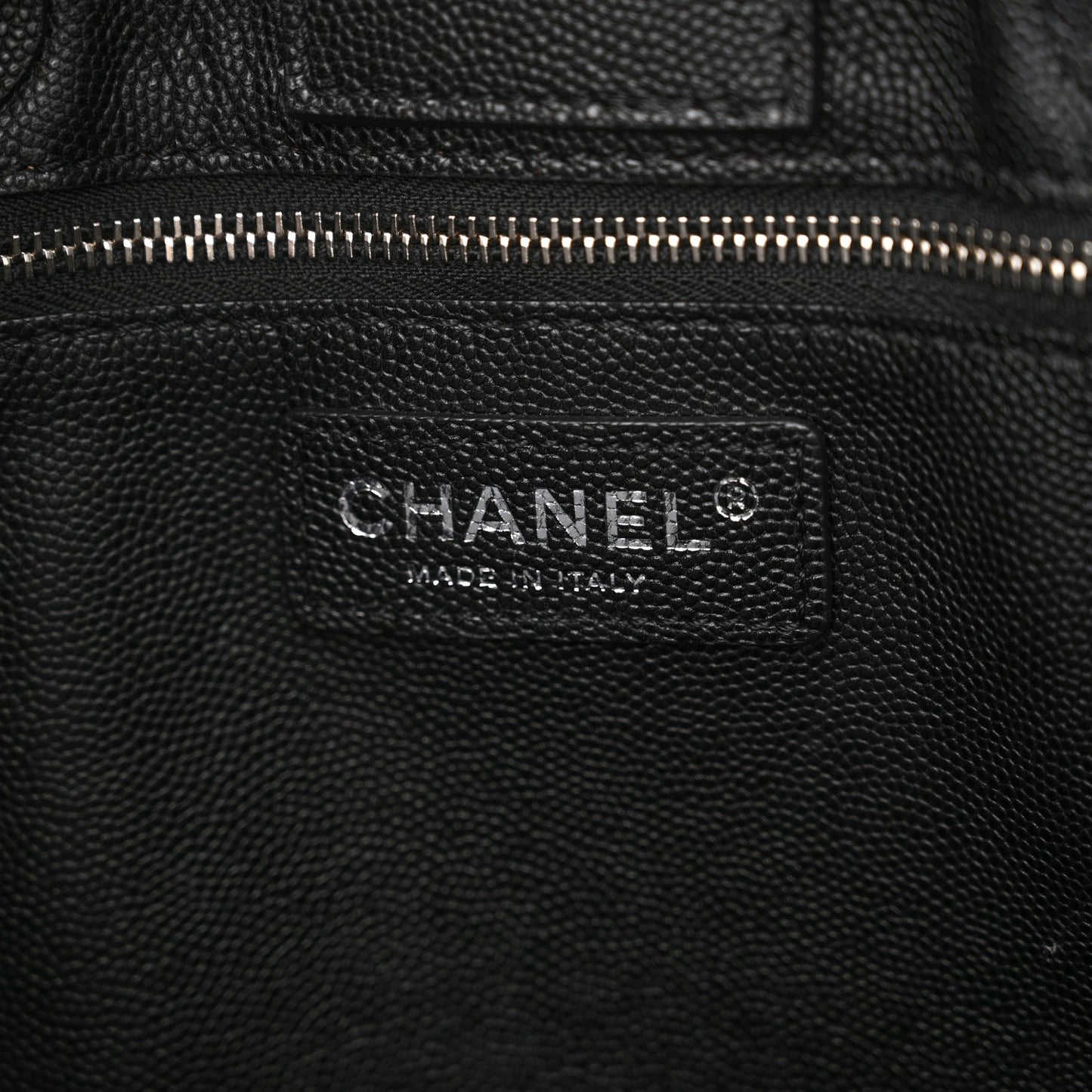 Caviar Stitched Medium Lady Coco Shopping Tote Black