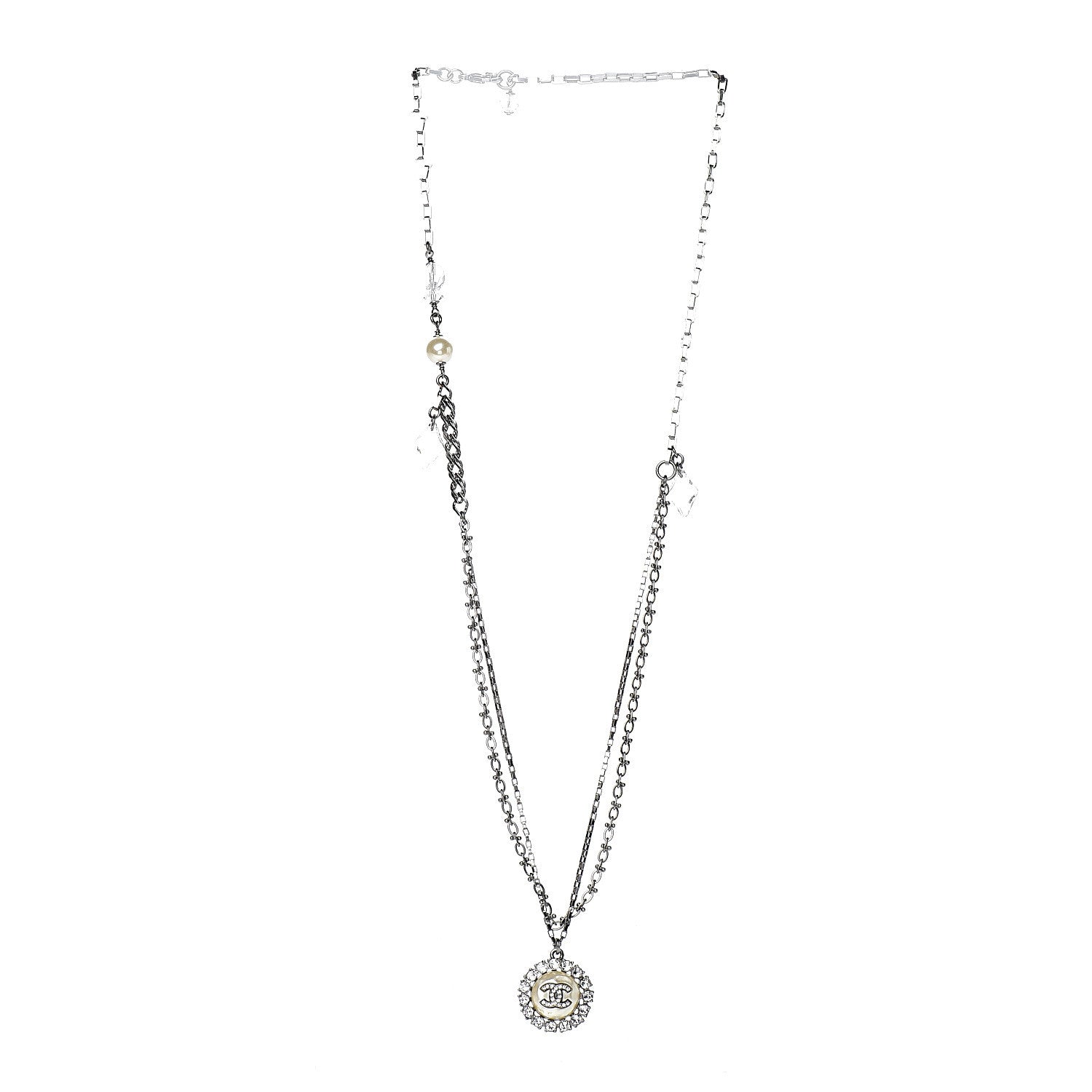 Chanel Pearl Crystal CC Medallion Necklace Gold 2 of 4