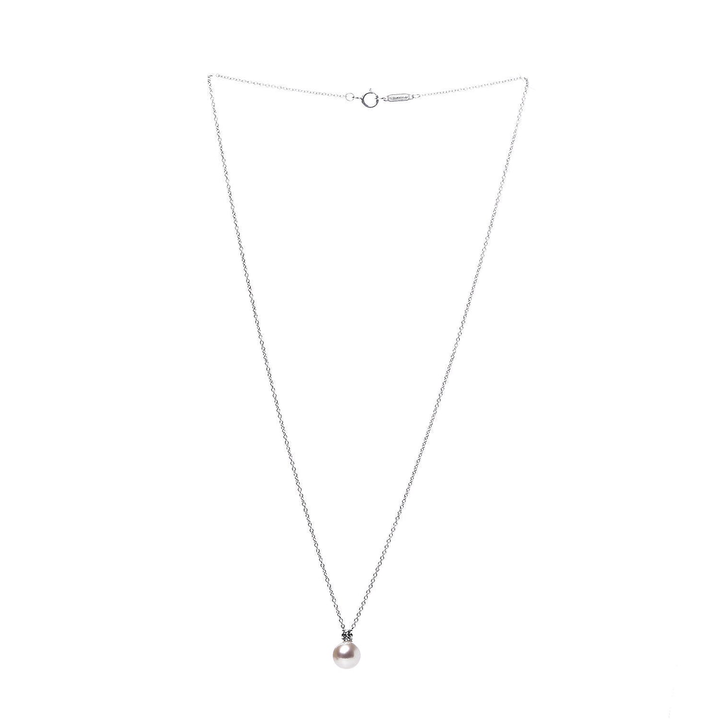 18K White Gold Diamond Akoya Pearl 7.5-8mm Signature Pendant Necklace