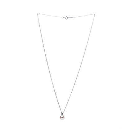 Tiffany 18K White Gold Diamond Akoya Pearl 7.5-8mm Signature Pendant Necklace 3 of 8