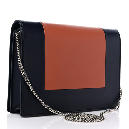 Celine Smooth Lambskin Frame Evening Chain Clutch Terracotta Navy 4 of 10