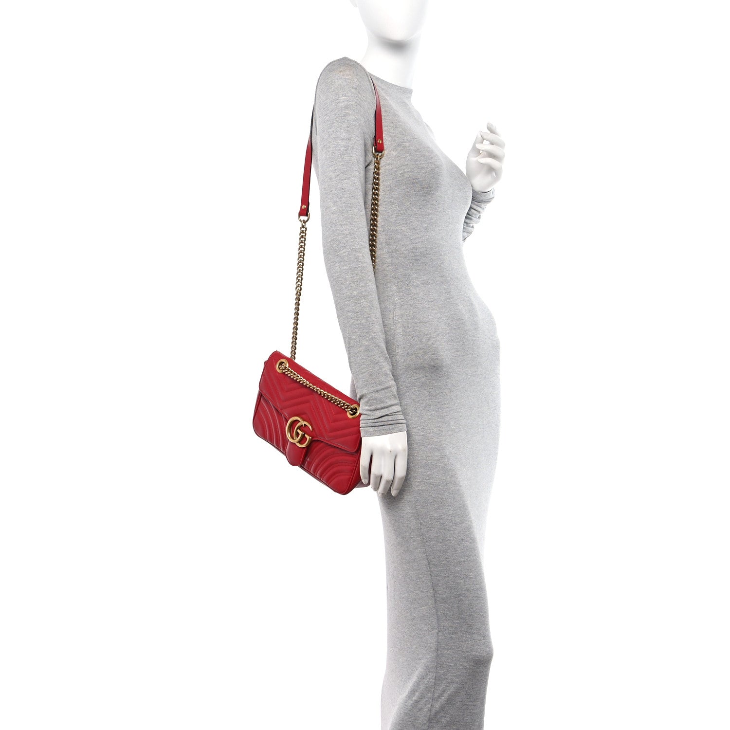 Gucci Calfskin Matelasse Small GG Marmont Shoulder Bag Hibiscus Red 2 of 10