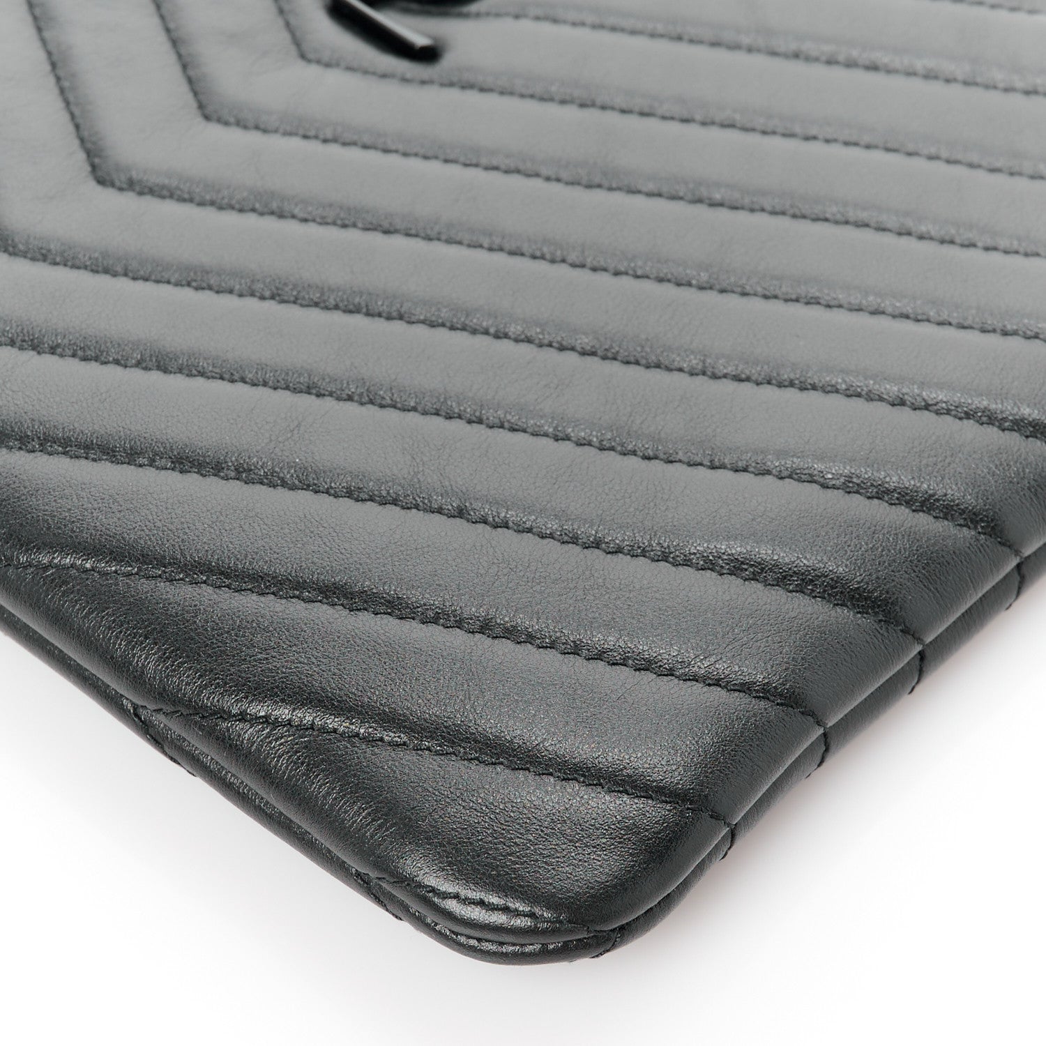 Saint Laurent Calfskin Matelasse Chevron Monogram A5 Wristlet Black 10 of 11