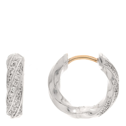 David Yurman Sterling Silver Diamond Cable Edge Huggie Hoop Earrings 1 of 4