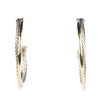 David Yurman Sterling Silver 18K Yellow Gold 44mm Extra Large Crossover Cable Hoop Earrings 1 of 6