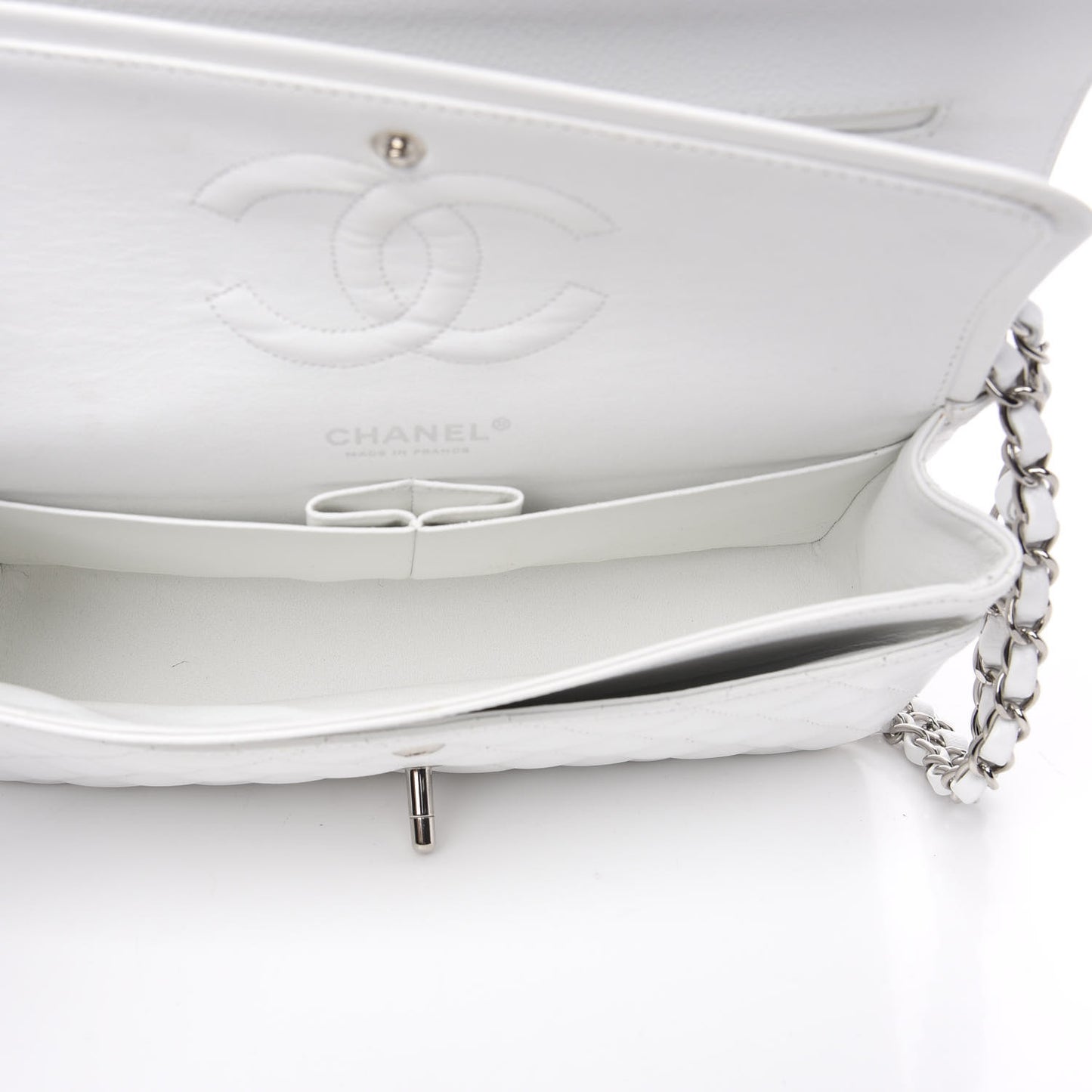 Caviar Quilted Medium Double Flap White