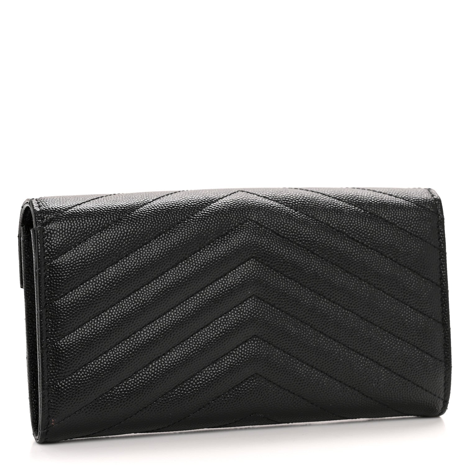 Saint Laurent Grain De Poudre Matelasse Chevron Monogram Flap Wallet Black 3 of 10