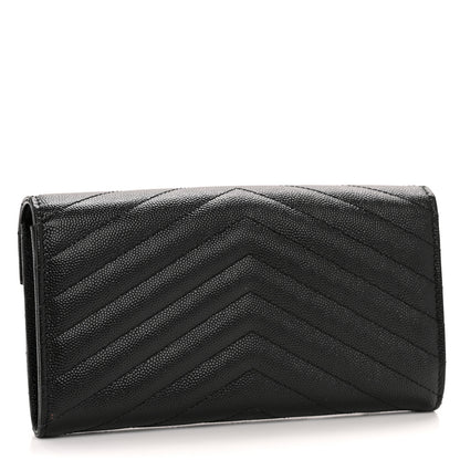 Saint Laurent Grain De Poudre Matelasse Chevron Monogram Flap Wallet Black 3 of 10