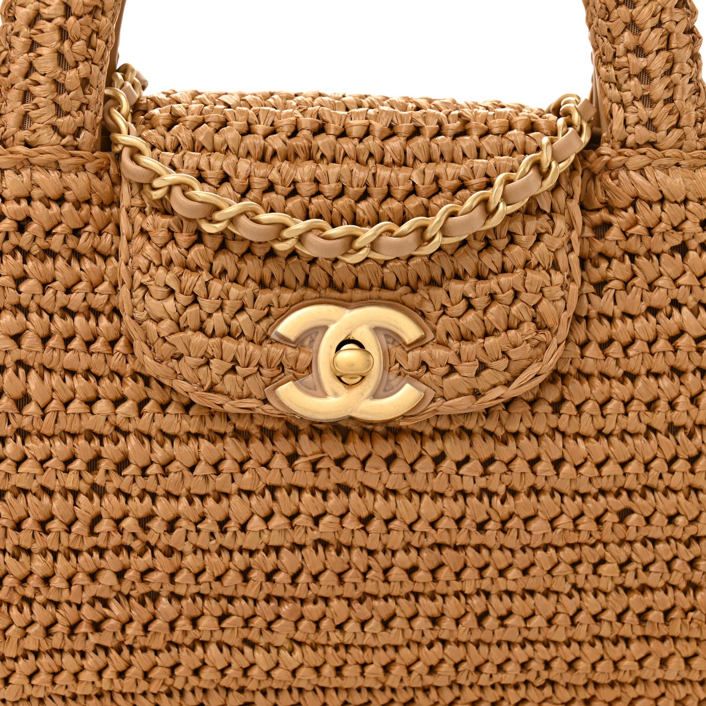 Braided Raffia Nano Kelly Flap Bag Dark Beige