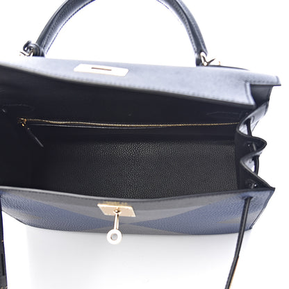 Hermes Epsom Taurillon Clemence Chevre Mysore Horseshoe Kellygraphie Lettre X Kelly Sellier 28 Noir Bleu Indigo Bleu Saphir 11 of 36