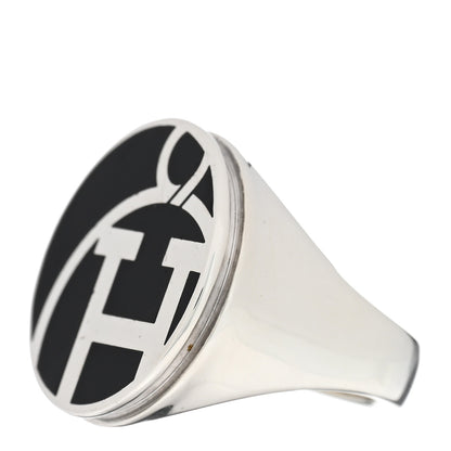 Hermes Sterling Silver Enamel Logo Ring 52 6 Black 3 of 4
