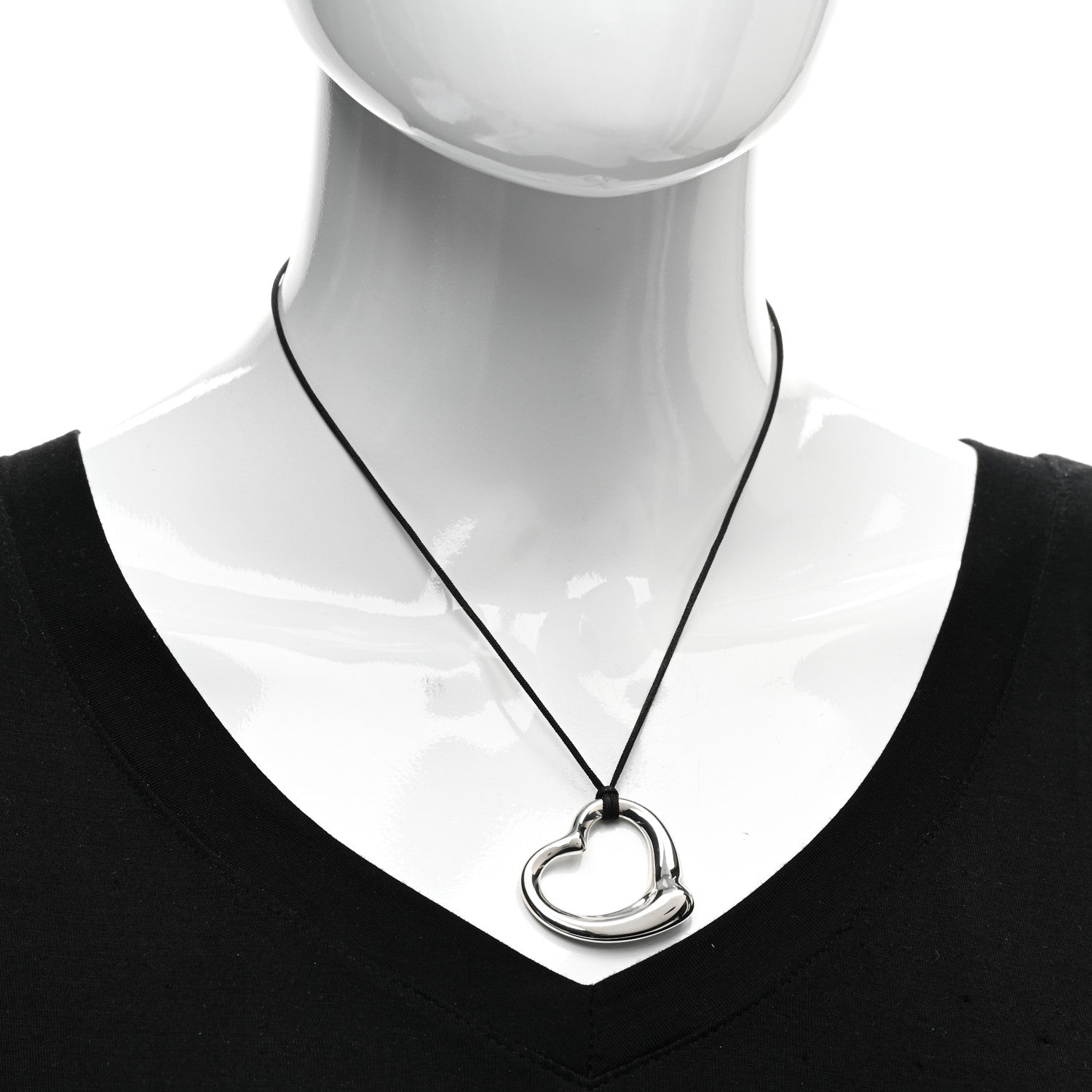 Tiffany Sterling Silver 36mm Elsa Peretti Open Heart Pendant Cord Necklace 2 of 4