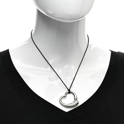 Tiffany Sterling Silver 36mm Elsa Peretti Open Heart Pendant Cord Necklace 2 of 4
