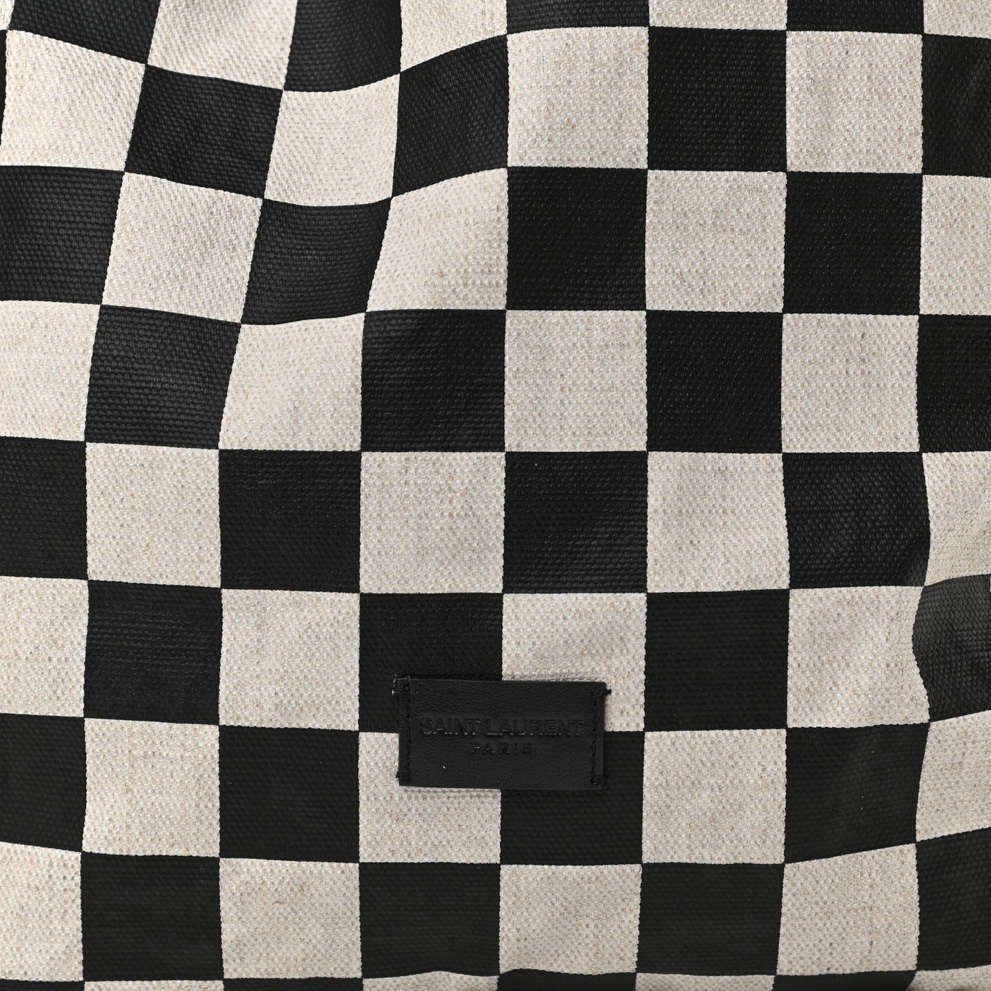 Linen Lambskin Checkered Teddy Drawstring Bag Black White
